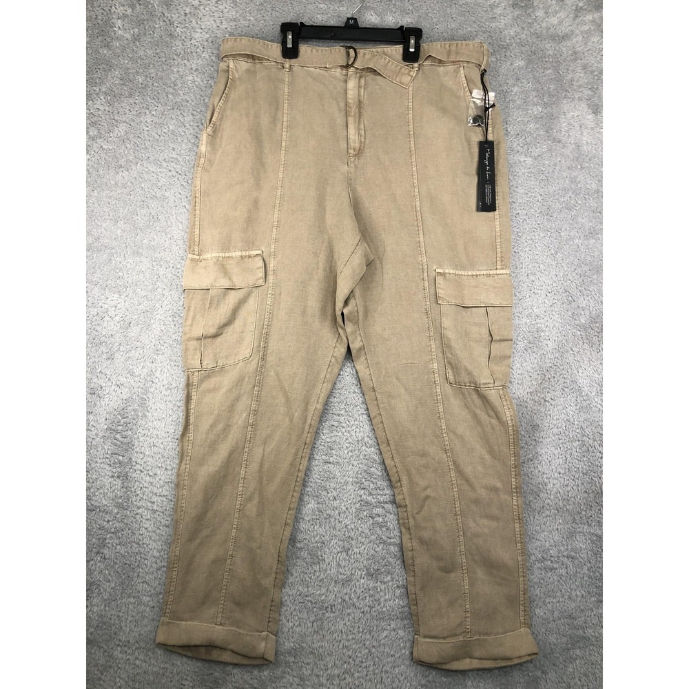 Nicole Miller Cargo Pants Women XL (37x28.5) Beige NWT Linen Belt